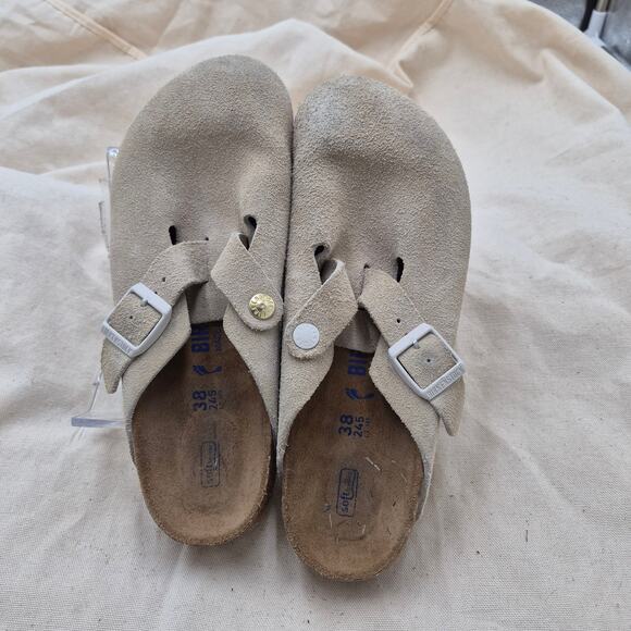 Birkenstock Suede Boston Cream Soft footbed size 38 US 7-7.5 - Picture 2 of 5
